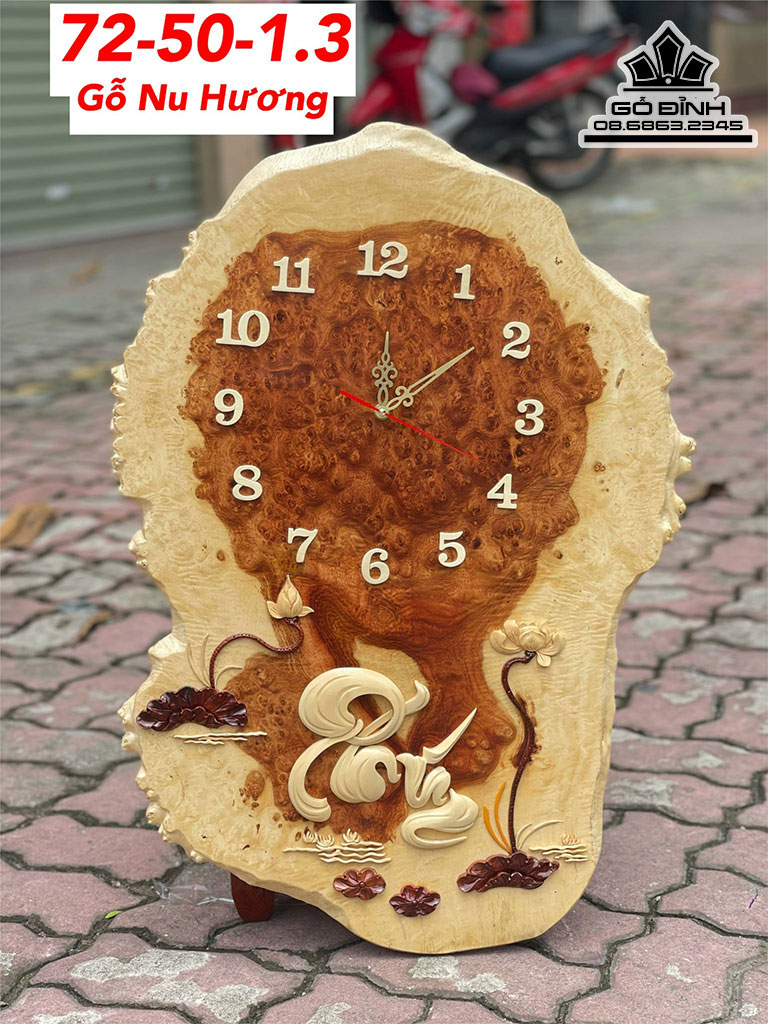 Đồ Hồ Chữ Phúc Gỗ Nu Hương Cao 76 Ngang 54 Dày 1.3 (cm) 0