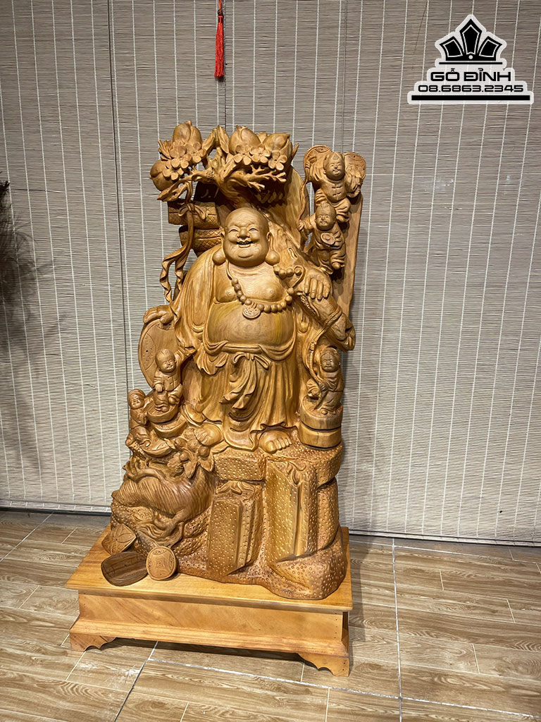 Tượng Phật Di Lặc Vác Cành Đào Gỗ Ngọc Am Cao 89 Ngang 54 Sâu 26 Cả Kỷ 104 (cm) 2