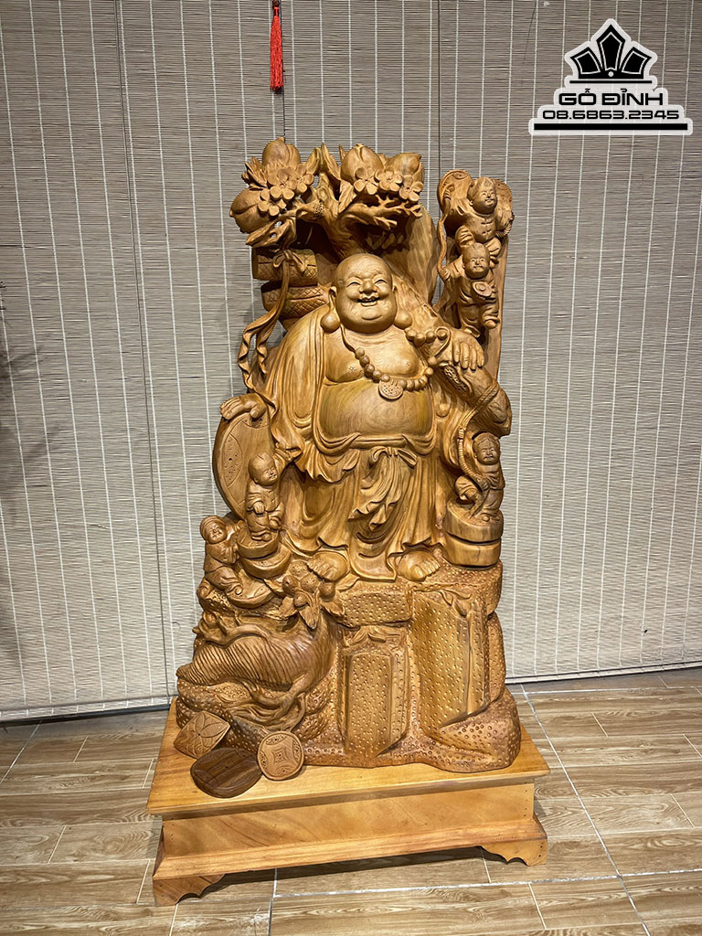 Tượng Phật Di Lặc Vác Cành Đào Gỗ Ngọc Am Cao 89 Ngang 54 Sâu 26 Cả Kỷ 104 (cm) 3