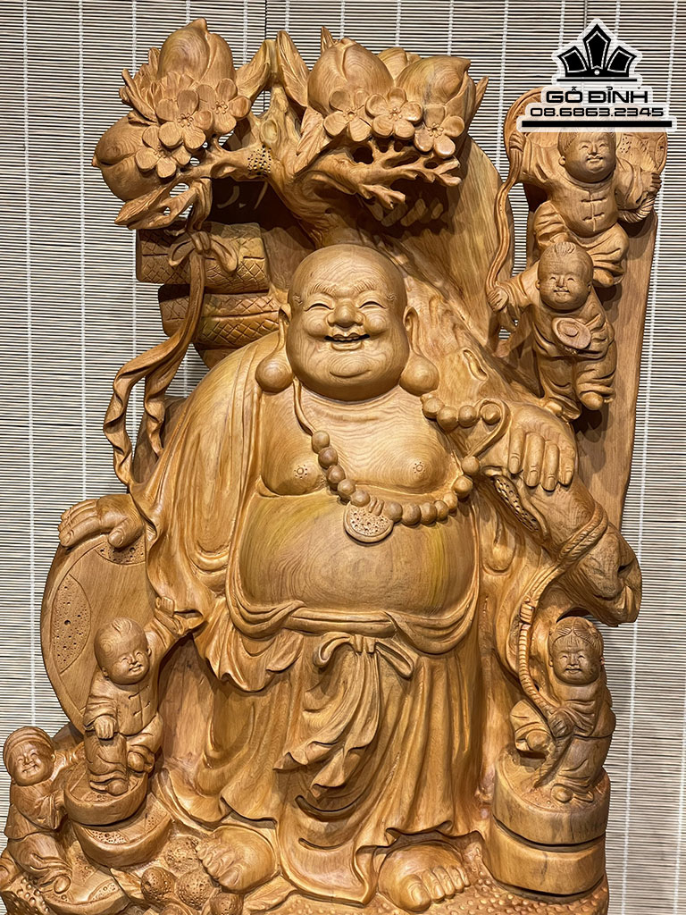 Tượng Phật Di Lặc Vác Cành Đào Gỗ Ngọc Am Cao 89 Ngang 54 Sâu 26 Cả Kỷ 104 (cm) 4