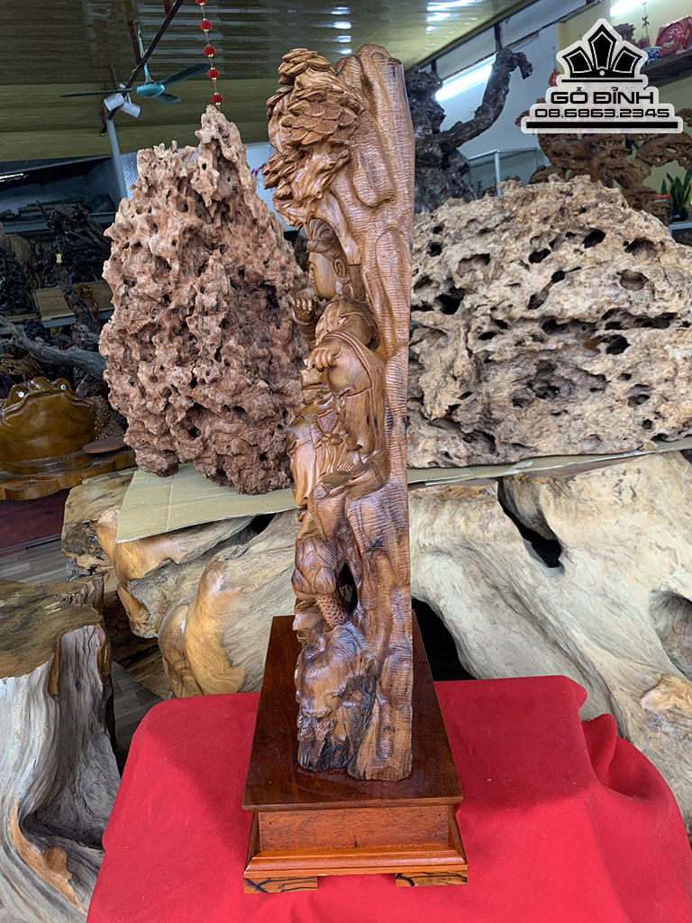 Tượng Phật Bà Tự Tại Gỗ Bách Xanh Cao 75 Ngang 38 Sâu 15 Cả Kỷ 85 (cm) 0