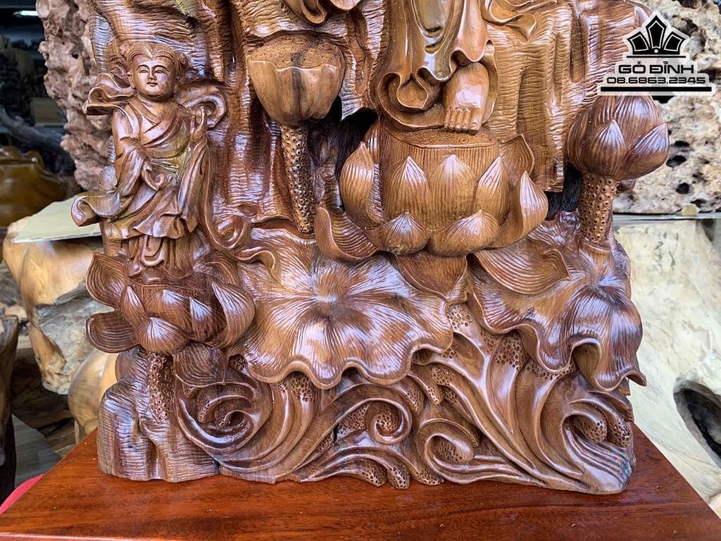 Tượng Phật Bà Tự Tại Gỗ Bách Xanh Cao 75 Ngang 38 Sâu 15 Cả Kỷ 85 (cm) 1