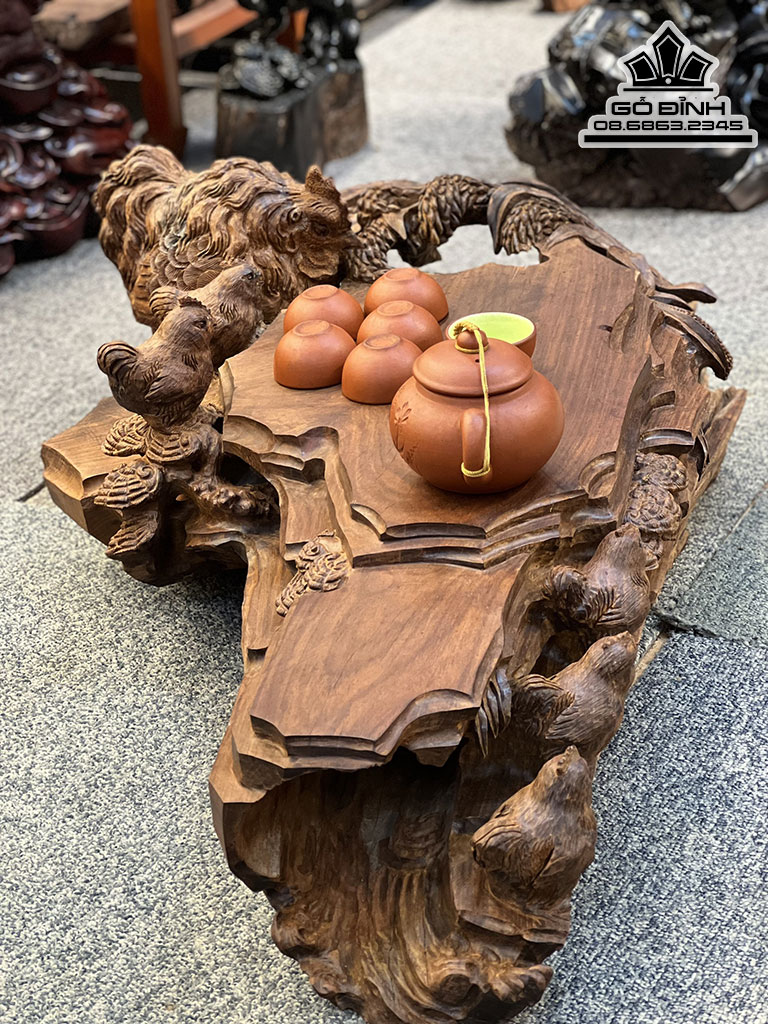 Khay Trà Gia Đình Gà Gỗ Trắc Cao 23 Ngang 70 Sâu 42 (cm) 2