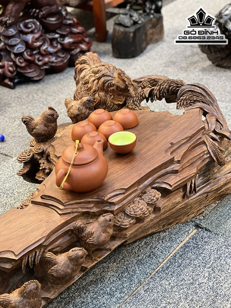 Khay Trà Gia Đình Gà Gỗ Trắc Cao 23 Ngang 70 Sâu 42 (cm) 4