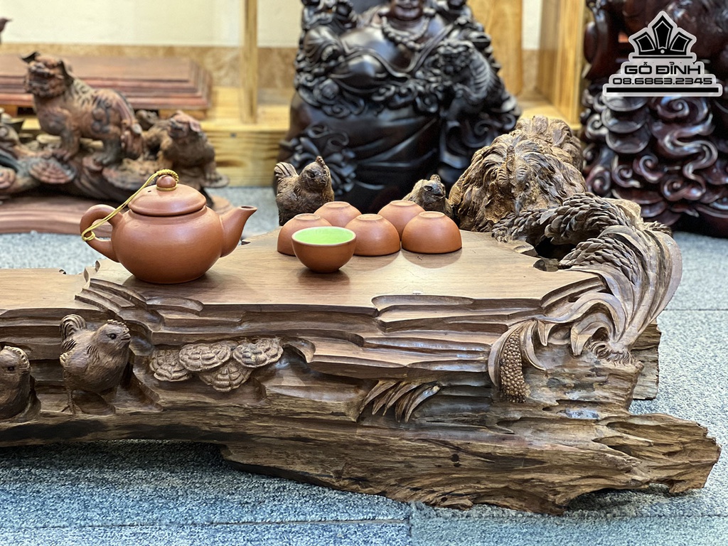 Khay Trà Gia Đình Gà Gỗ Trắc Cao 23 Ngang 70 Sâu 42 (cm) 6