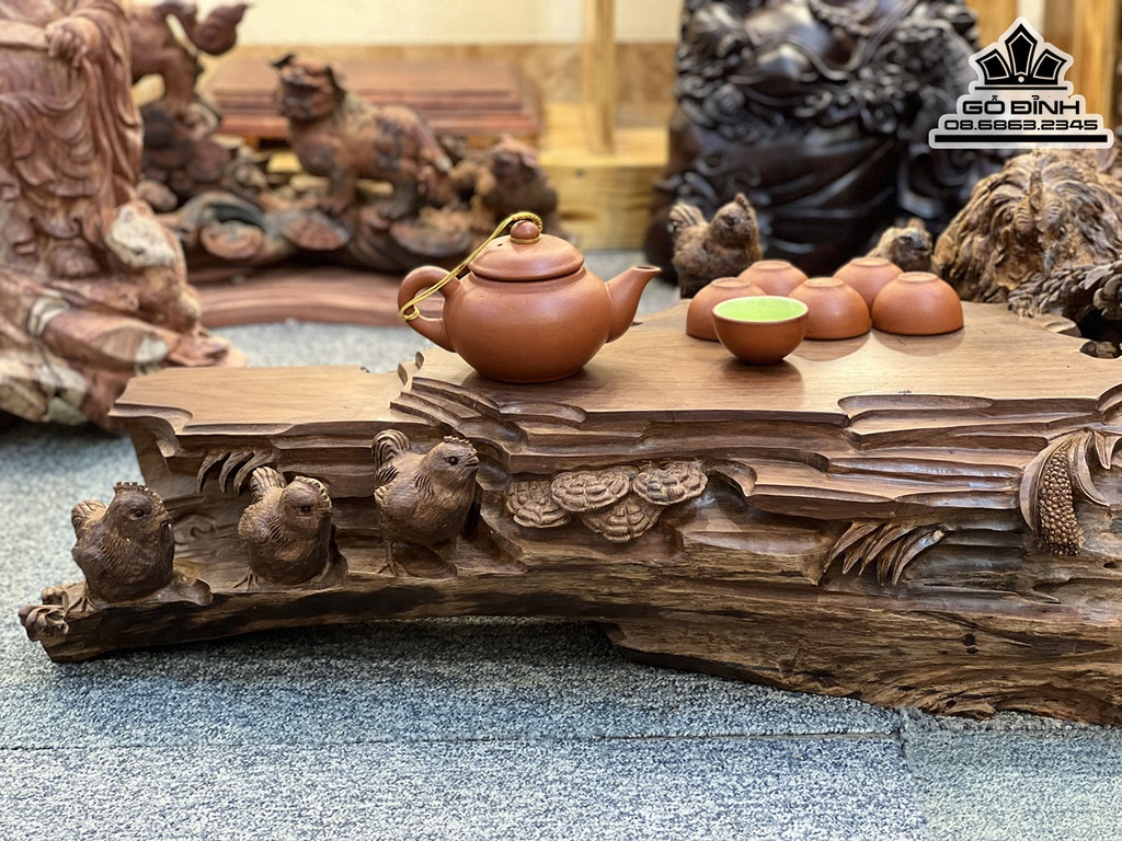 Khay Trà Gia Đình Gà Gỗ Trắc Cao 23 Ngang 70 Sâu 42 (cm)7