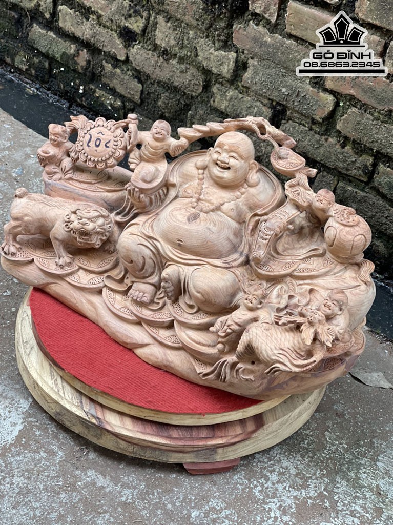 Tượng Phật Di Lặc Ngũ Phúc Gỗ Hương Việt Cao 30 Ngang 60 Sâu 28 (cm) 4