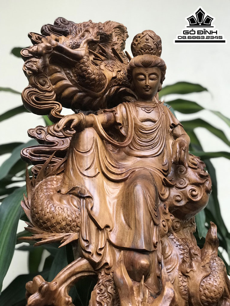 Tượng Phật Bà Cưỡi Rồng Gỗ Bách Xanh Cả Kỷ Cao 98 Ngang 45 Sâu 28 (cm) 0