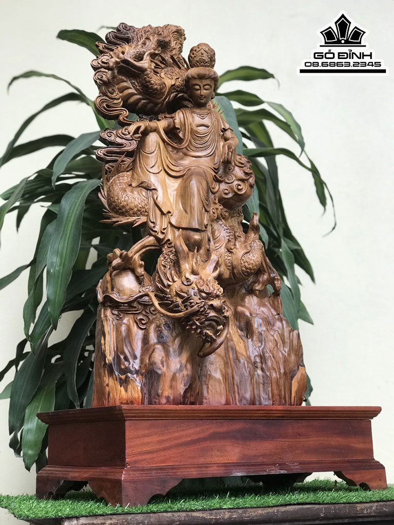 Tượng Phật Bà Cưỡi Rồng Gỗ Bách Xanh Cả Kỷ Cao 98 Ngang 45 Sâu 28 (cm) 1