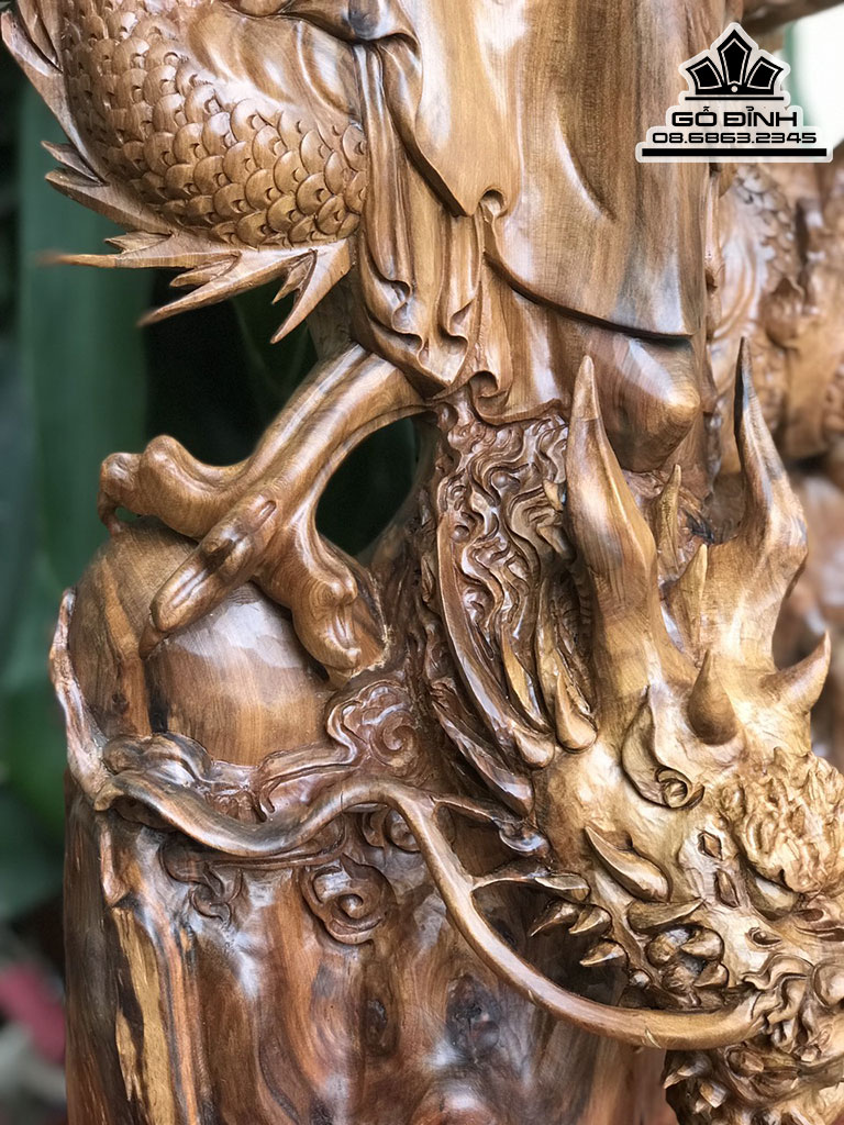 Tượng Phật Bà Cưỡi Rồng Gỗ Bách Xanh Cả Kỷ Cao 98 Ngang 45 Sâu 28 (cm) 4