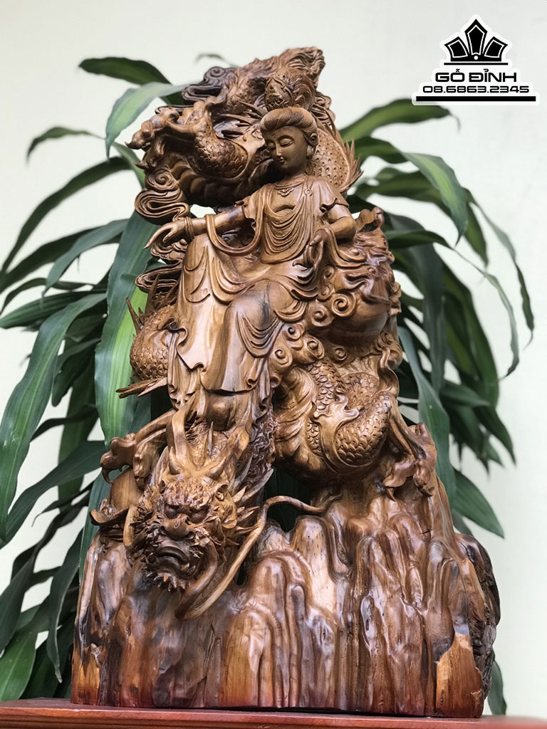 Tượng Phật Bà Cưỡi Rồng Gỗ Bách Xanh Cả Kỷ Cao 98 Ngang 45 Sâu 28 (cm) 5