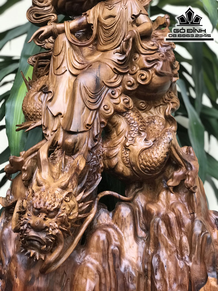 Tượng Phật Bà Cưỡi Rồng Gỗ Bách Xanh Cả Kỷ Cao 98 Ngang 45 Sâu 28 (cm) 6