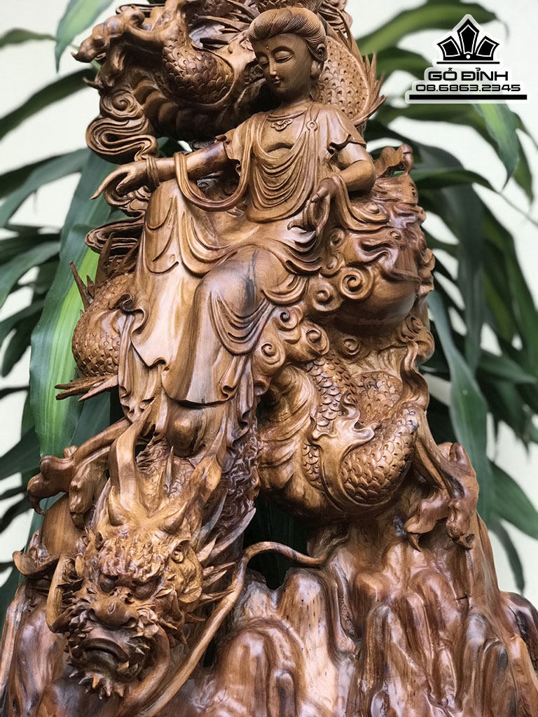Tượng Phật Bà Cưỡi Rồng Gỗ Bách Xanh Cả Kỷ Cao 98 Ngang 45 Sâu 28 (cm) 7