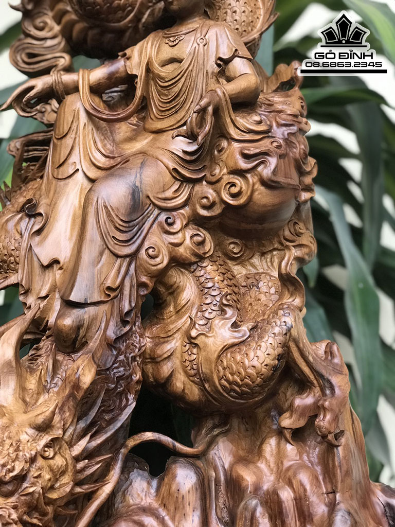 Tượng Phật Bà Cưỡi Rồng Gỗ Bách Xanh Cả Kỷ Cao 98 Ngang 45 Sâu 28 (cm)9