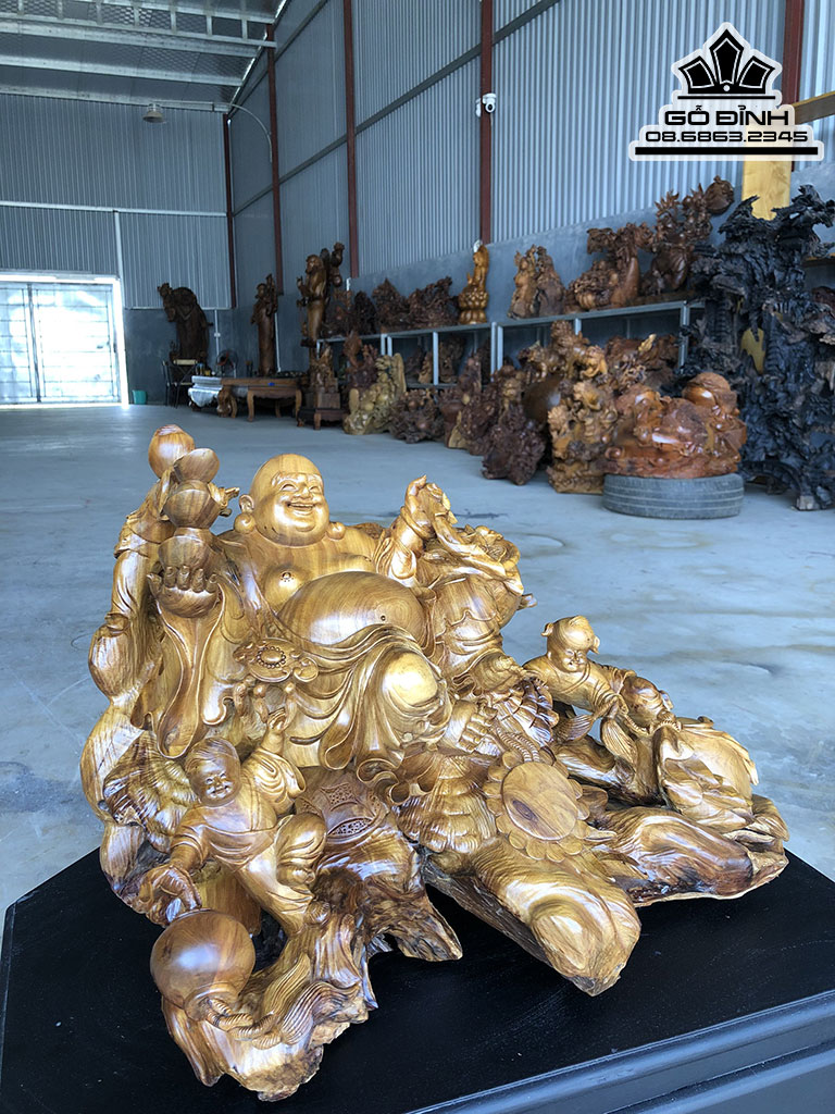 Tượng Phật Di Lặc Tam Phúc Gỗ Bách Xanh Cao 38 Ngang 52 Sâu 36 (cm) 1