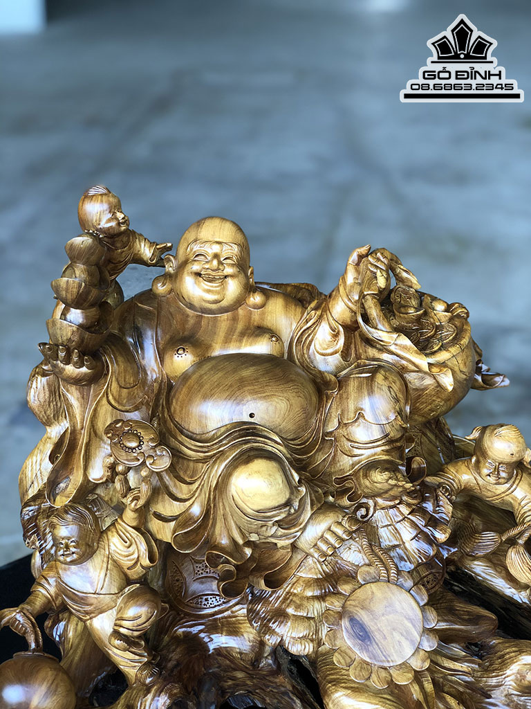 Tượng Phật Di Lặc Tam Phúc Gỗ Bách Xanh Cao 38 Ngang 52 Sâu 36 (cm) 2