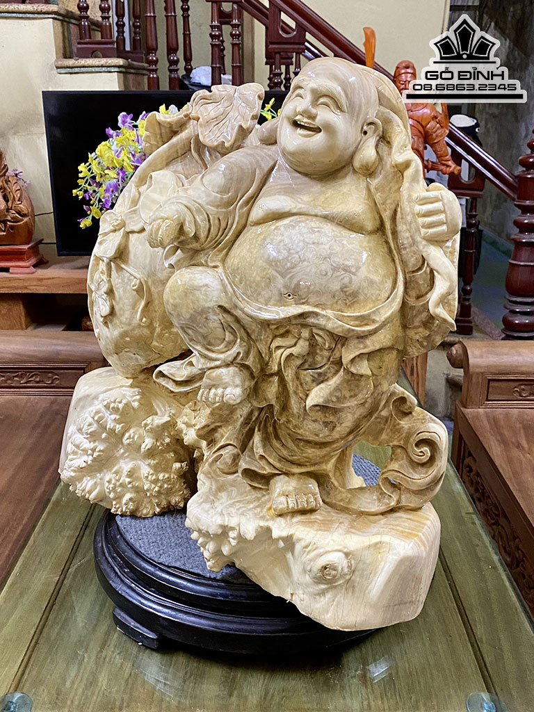 Tượng Phật Di Lặc Bao Tiền Gỗ Nu Nghiến Cao 48 Ngang 50 sâu 22 (cm) 1