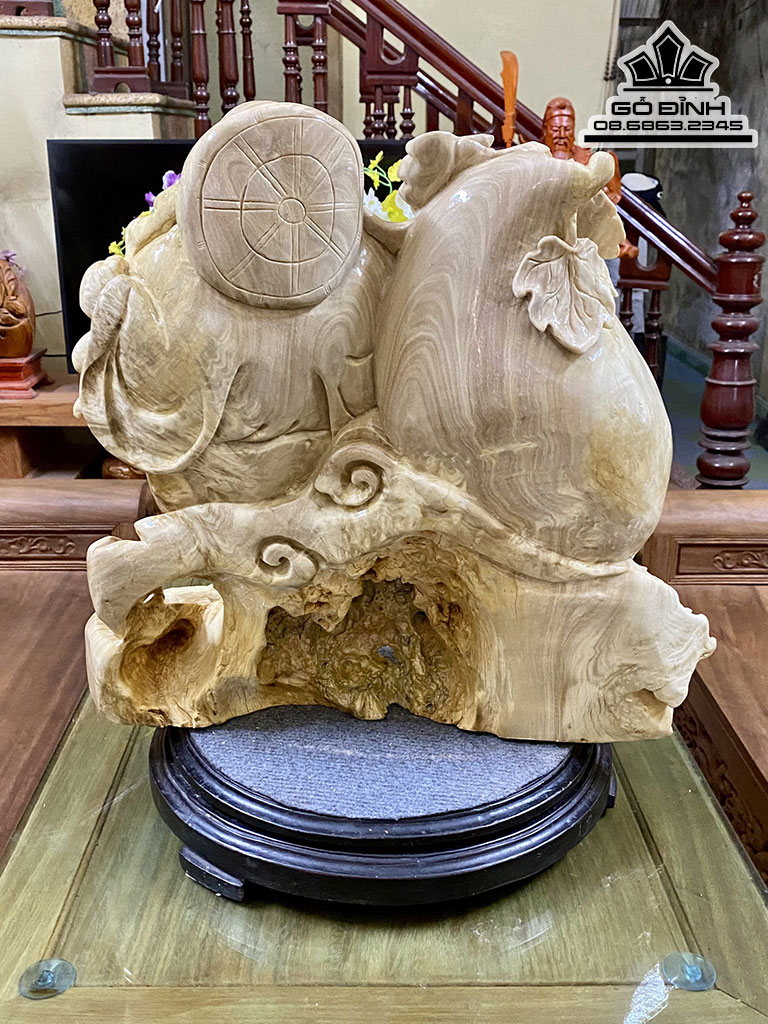 Tượng Phật Di Lặc Bao Tiền Gỗ Nu Nghiến Cao 48 Ngang 50 sâu 22 (cm) 2