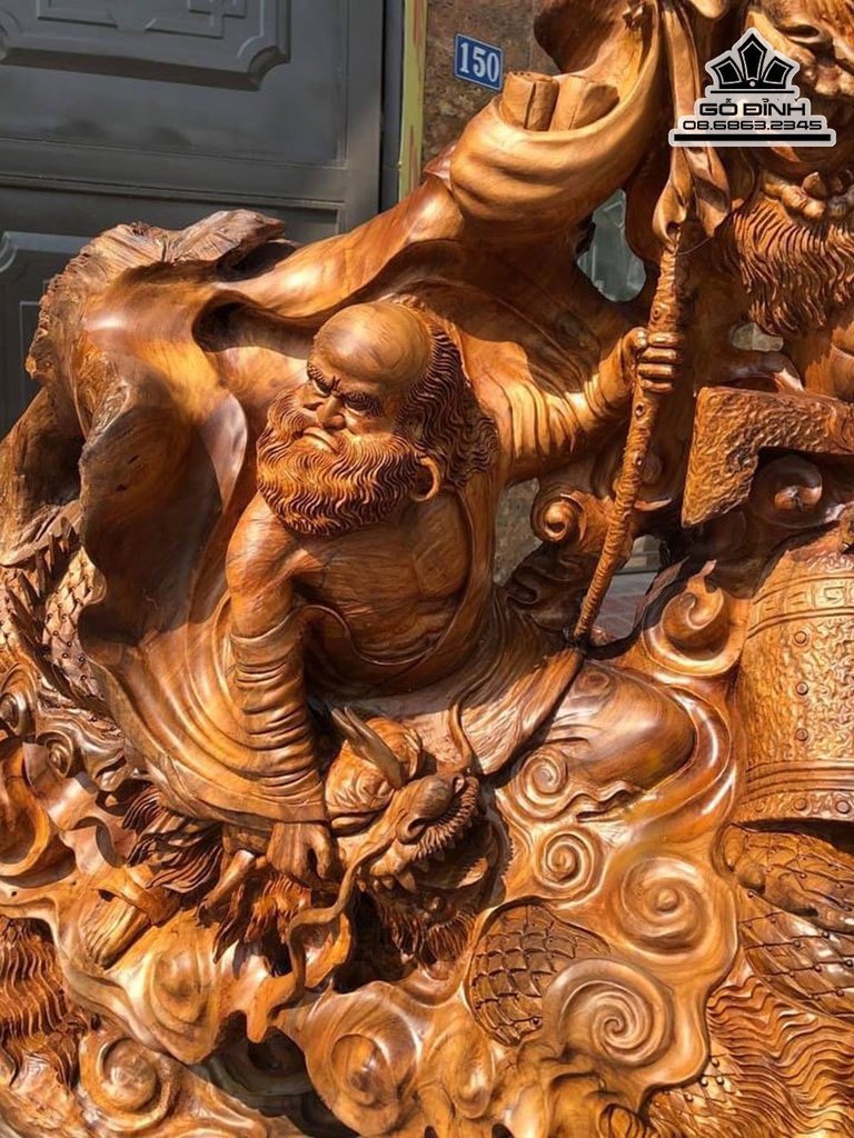 Tượng Đạt Ma Hàng Long Gỗ Bách Xanh Cao 128 Ngang 117 Sâu 47 (cm) 5