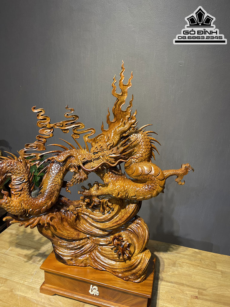 Tượng Nhất Long Gỗ Hương Việt Cao 77 Ngang 83 Sâu 20 Cả Kỷ 89 (cm) 2