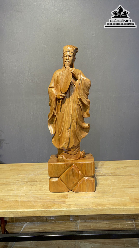 Tượng Gia Cát Lượng (Khổng Minh) Gỗ Ngọc Am Cao 70 Ngang 22 Sâu 17 (cm) 3