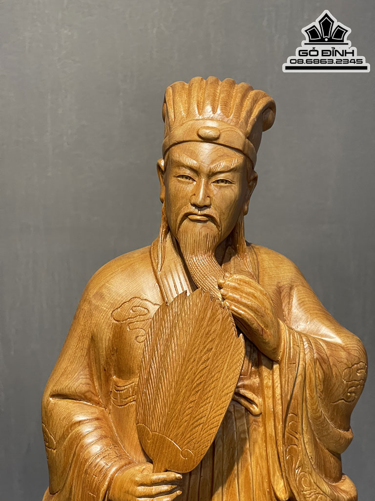 Tượng Gia Cát Lượng (Khổng Minh) Gỗ Ngọc Am Cao 70 Ngang 22 Sâu 17 (cm) 5