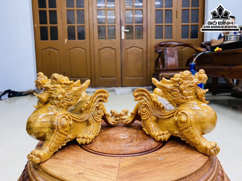 Cặp Tỳ Hươu Hút Tài Lộc Gỗ Huyết Long Cao 20 Ngang 12 Sâu 8 (cm) 2