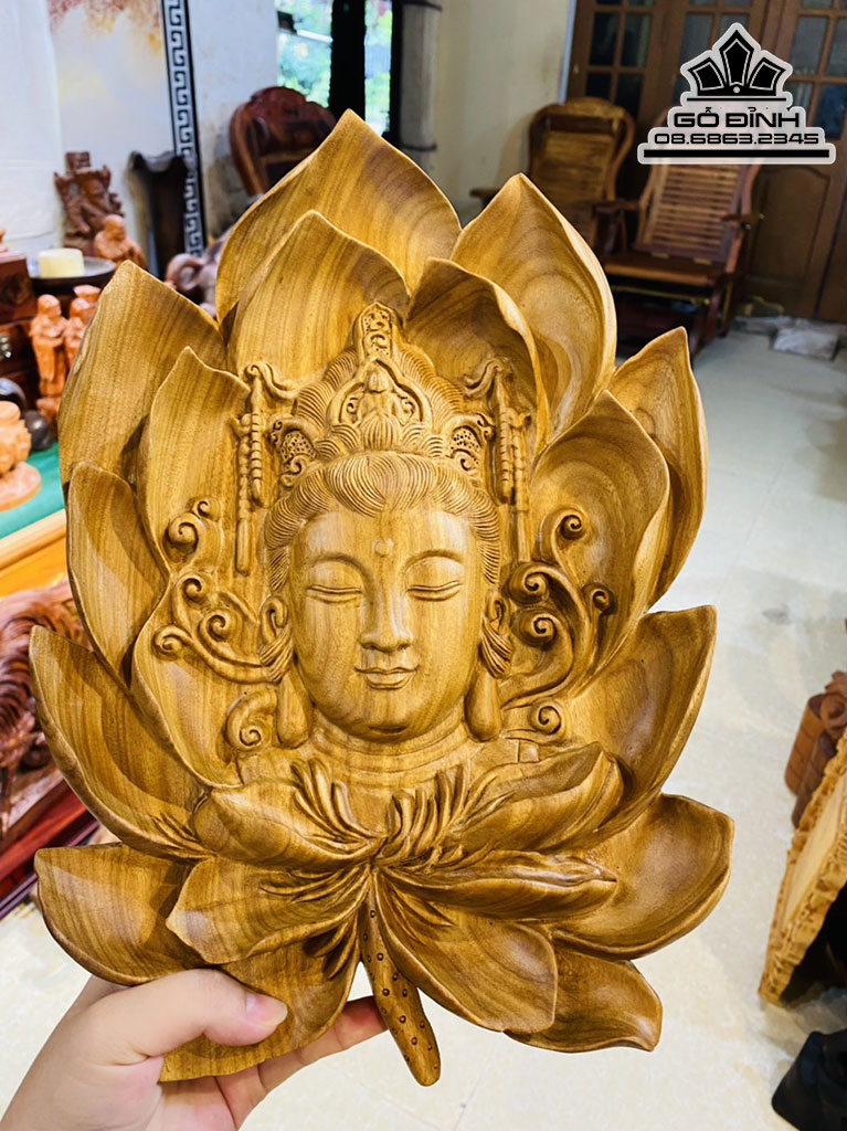 Diện Phật Gỗ Cẩm Vàng Cao 34 Ngang 24 Dày 4 (cm) 2