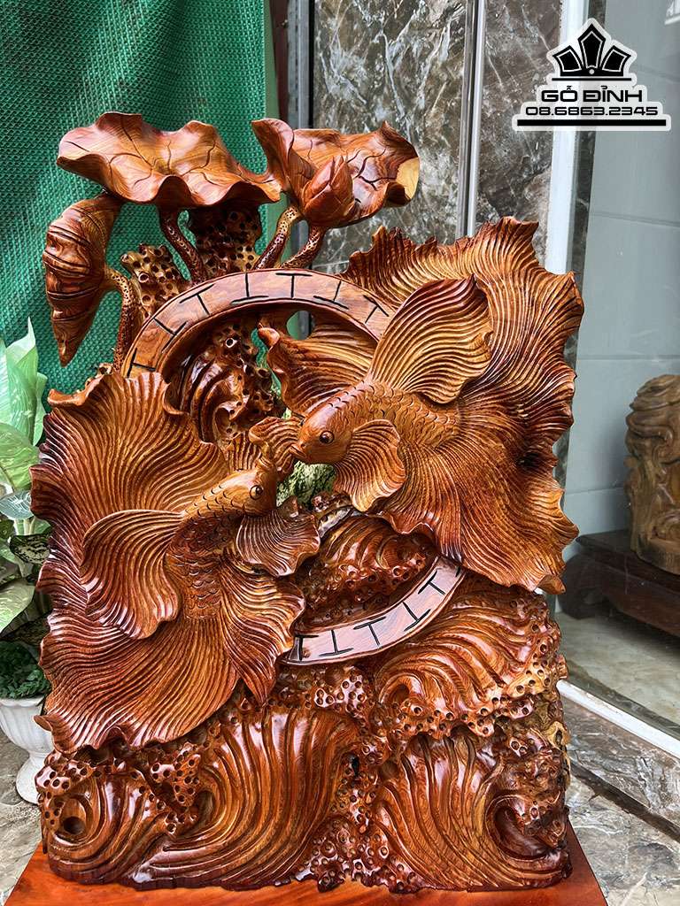 Tượng Cá Xiêm Uyên Ương Gỗ Hương Nguyên Khối Cao 75 Ngang 48 Sâu 15 (cm) 0