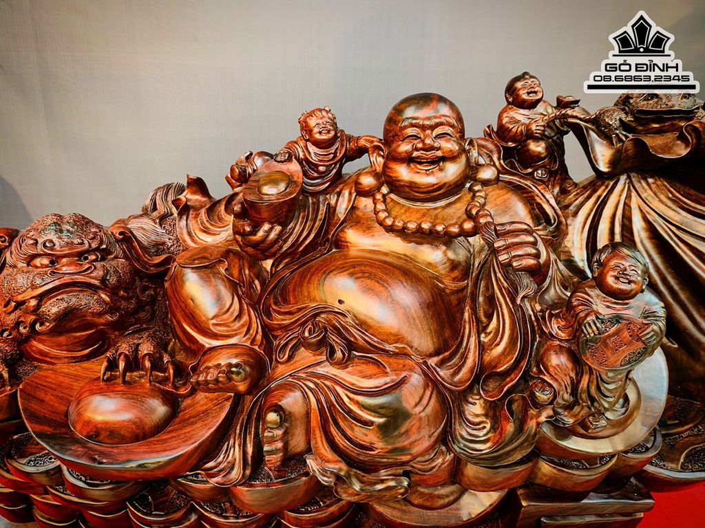 Tượng Phật Di Lặc Ngũ Phúc Gỗ Trắc Cao 40 Ngang 92 Sâu 30 (cm) 3