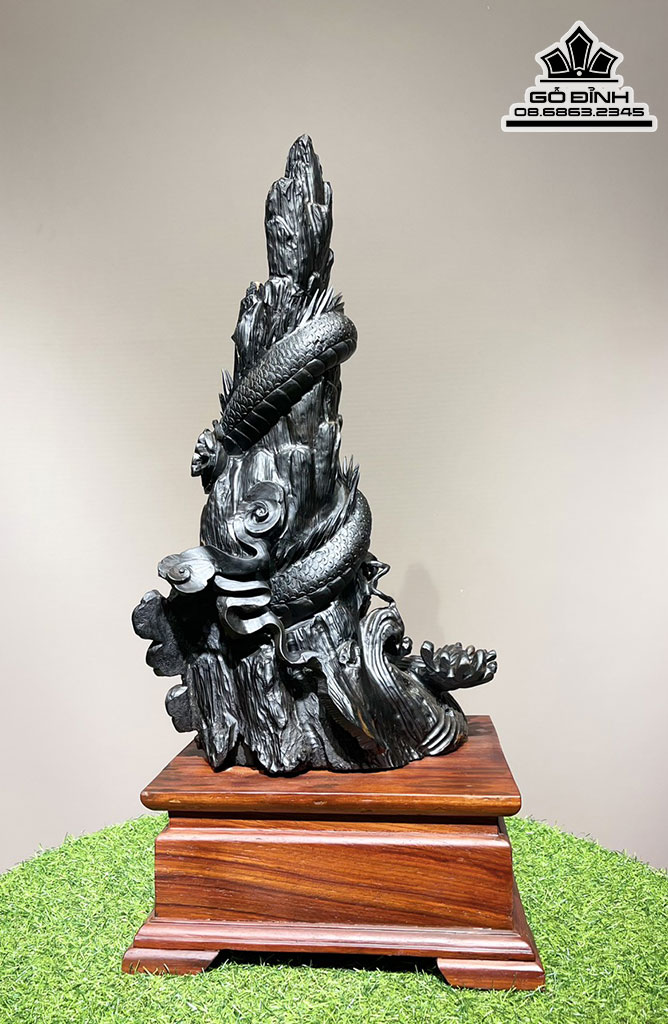 Tượng Nhất Long Gỗ Mun Sừng Khánh Hòa Cao 55 Ngang 32 Sâu 26 Cả Kỷ Cao 70 (cm) 0