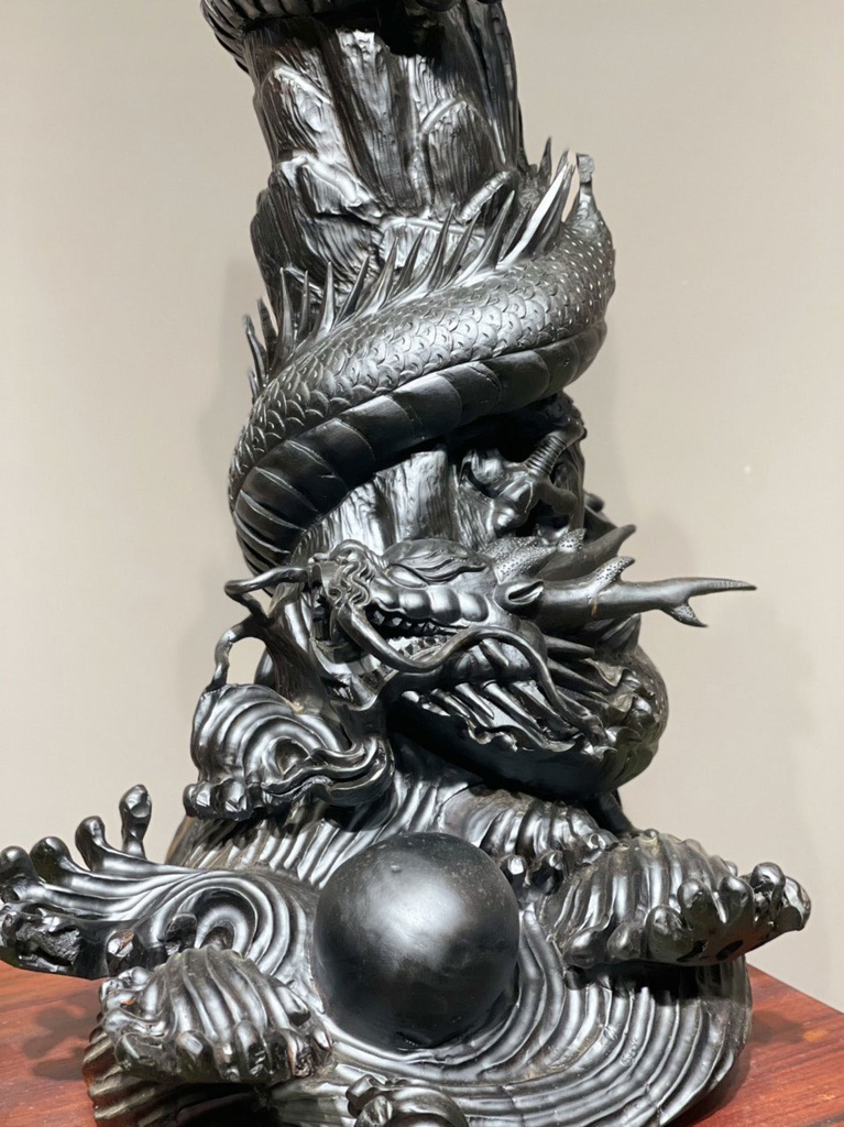 Tượng Nhất Long Gỗ Mun Sừng Khánh Hòa Cao 55 Ngang 32 Sâu 26 Cả Kỷ Cao 70 (cm) 1