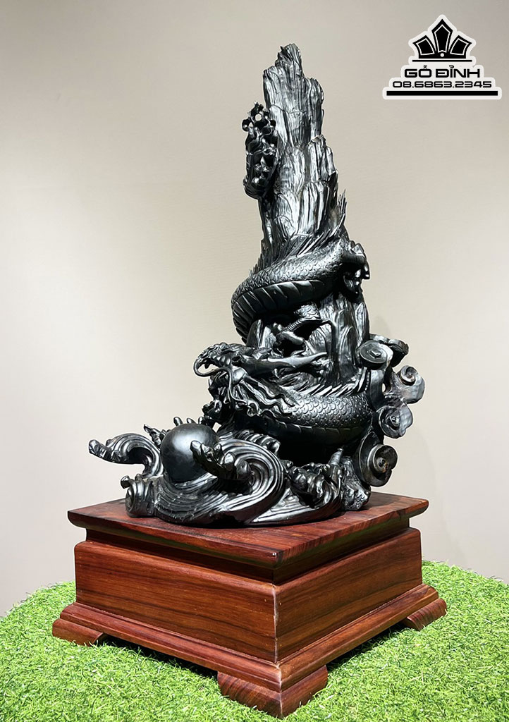 Tượng Nhất Long Gỗ Mun Sừng Khánh Hòa Cao 55 Ngang 32 Sâu 26 Cả Kỷ Cao 70 (cm) 2