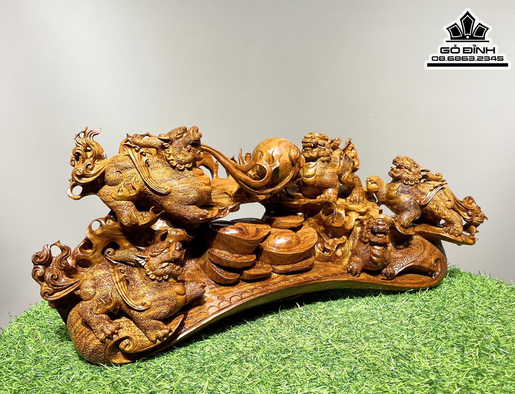 Tượng Tỳ Hưu Gỗ Sưa Cao 24 Ngang 60 Sâu 20 (cm) 3