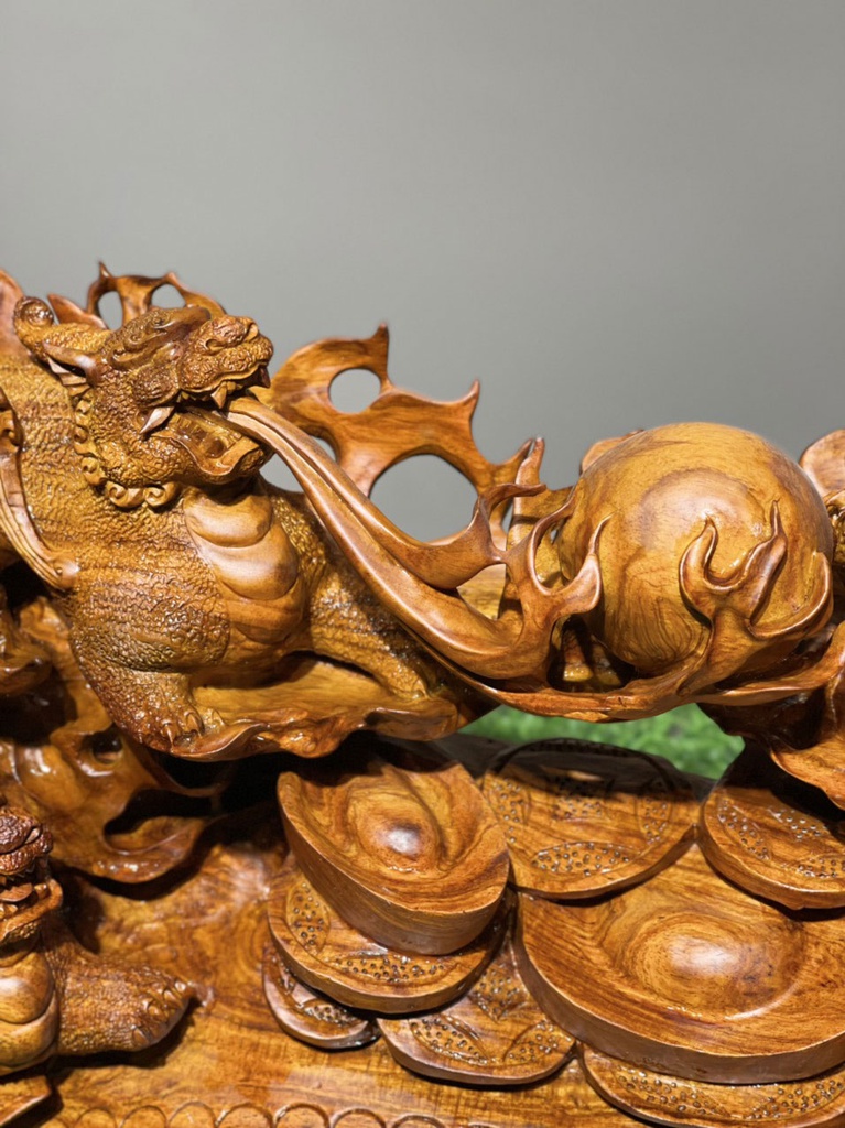 Tượng Tỳ Hưu Gỗ Sưa Cao 24 Ngang 60 Sâu 20 (cm) 6