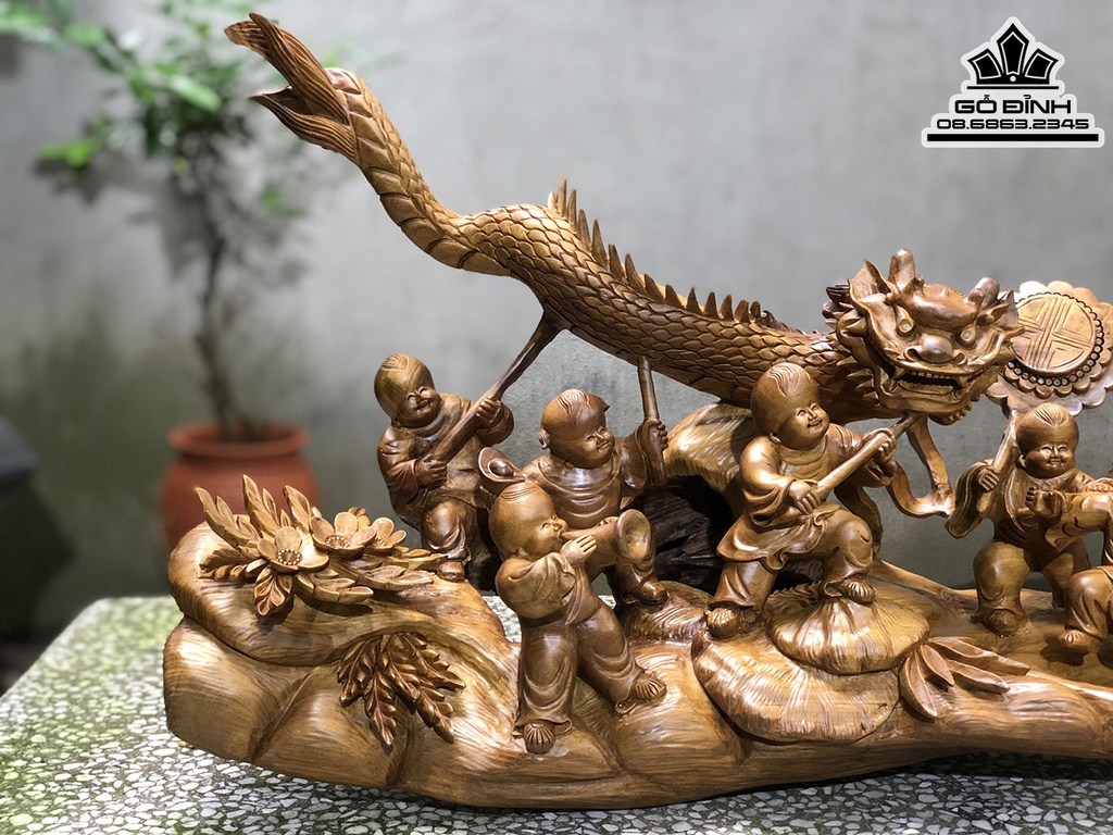 Tượng Cửu Phúc Gỗ Bách Xanh Cao 40 Ngang 86 Sâu 24 (cm) 1