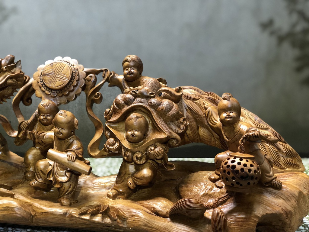 Tượng Cửu Phúc Gỗ Bách Xanh Cao 40 Ngang 86 Sâu 24 (cm) 2