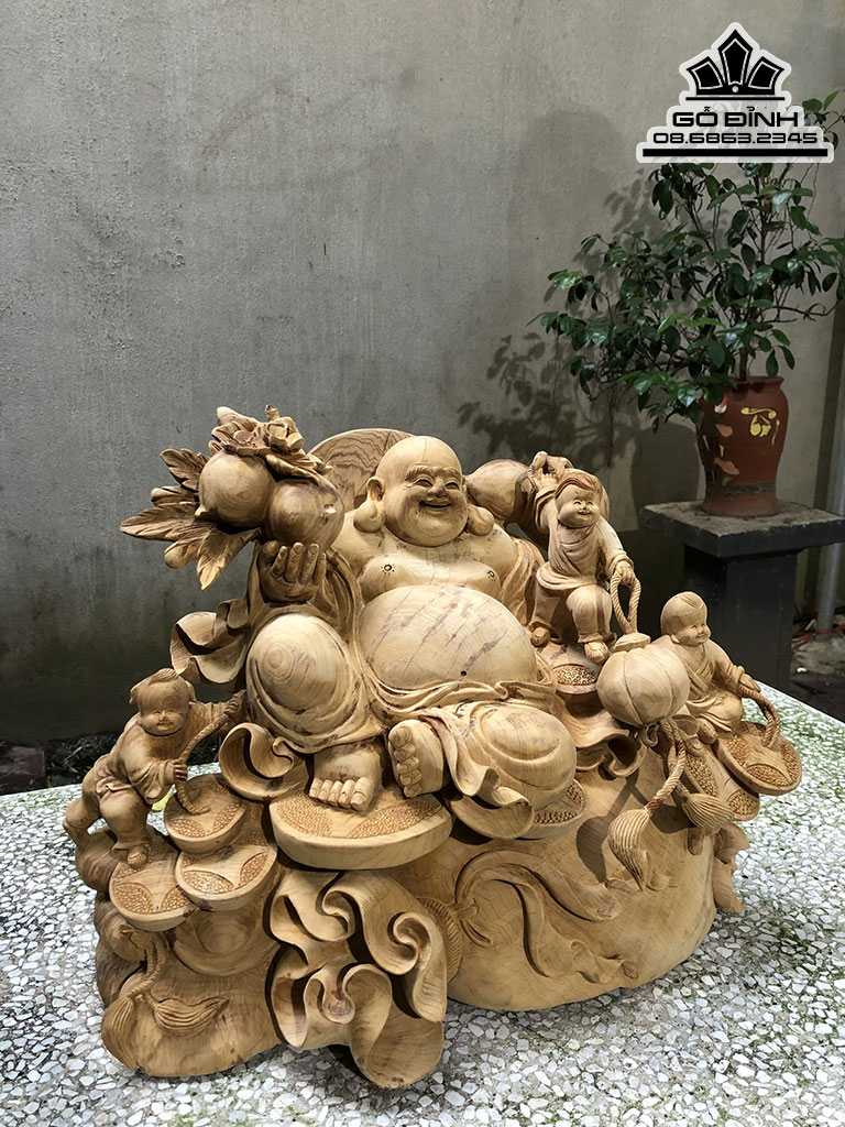 Tượng Phật Di Lặc Ngồi Bao Tiền Gỗ Ngọc Am Cao 40 Ngang 68 Sâu 26 (cm) 0