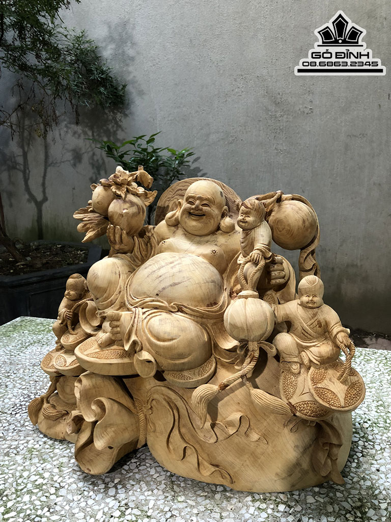 Tượng Phật Di Lặc Ngồi Bao Tiền Gỗ Ngọc Am Cao 40 Ngang 68 Sâu 26 (cm) 1