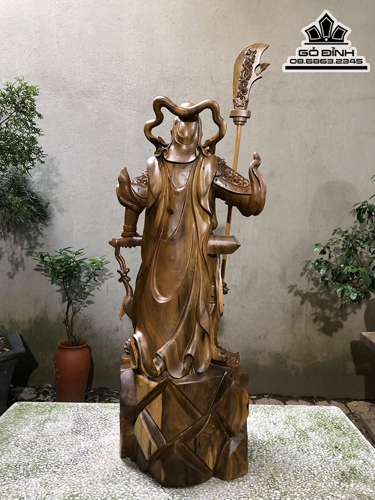 Tượng Quan Công Chống Đao Gỗ Bách Xanh Cao 102 Ngang 37 Sâu 33 (cm) 3