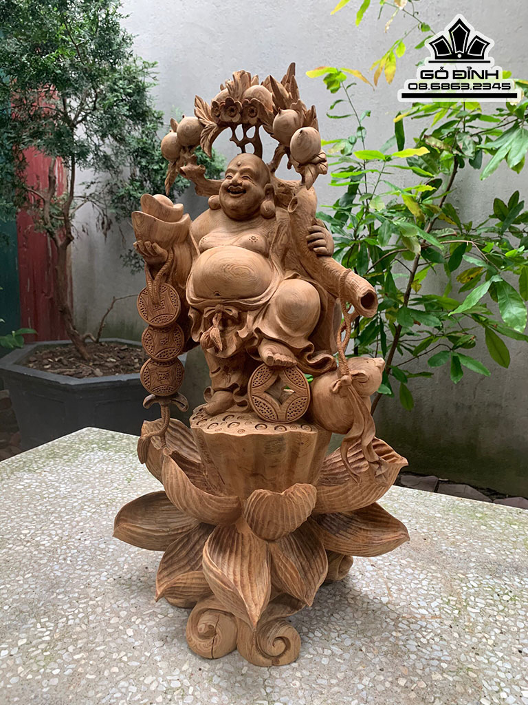 Tượng Phật Di Lặc Vác Cành Đào Gỗ Ngọc Am Cao 60 Ngang 35 Sâu 30 (cm) 5