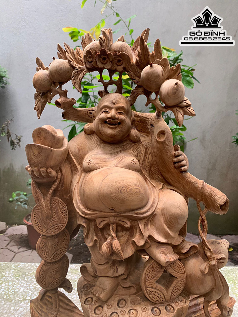 Tượng Phật Di Lặc Vác Cành Đào Gỗ Ngọc Am Cao 60 Ngang 35 Sâu 30 (cm) 7