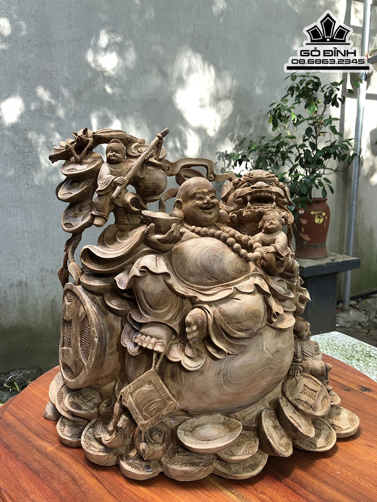 Tượng Phật Di Lặc Ngồi Bao Tiền Gỗ Ngọc Am Cao 43 Ngang 46 Sâu 32 (cm) 2