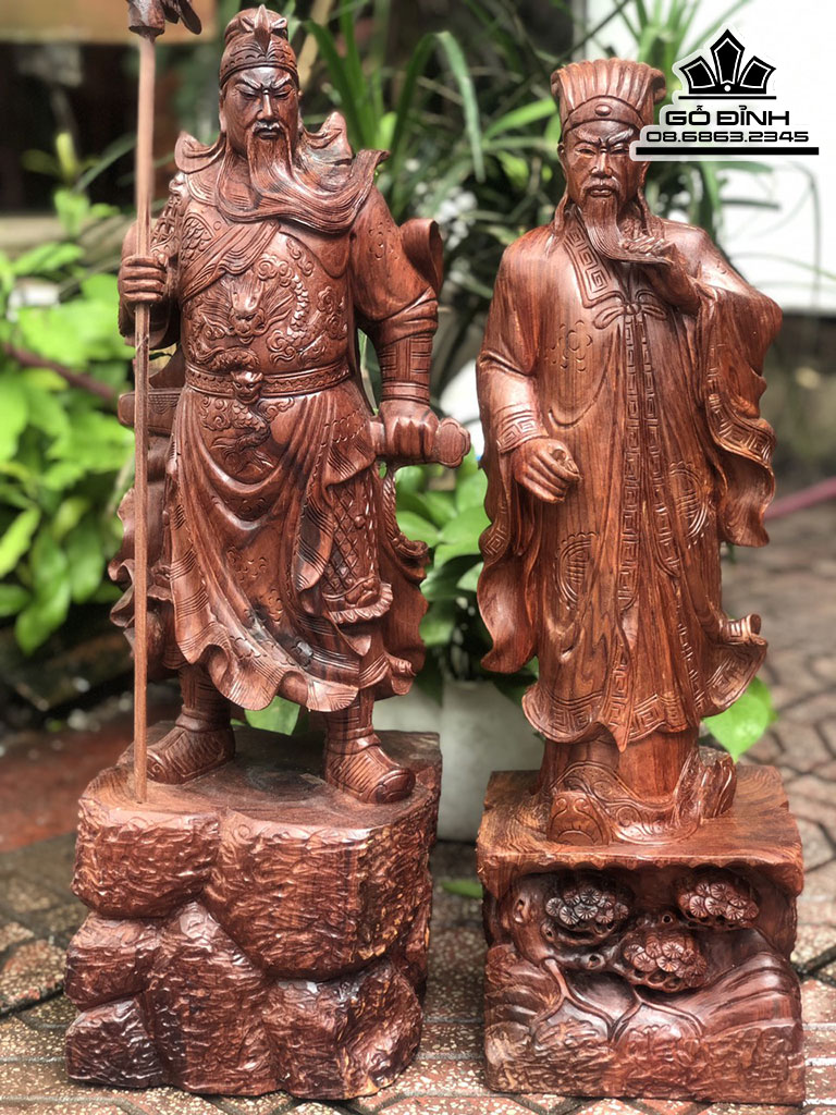 Cặp Tượng Gỗ Cẩm Quan Công Cao 56 Ngang 19 Sâu 16, Khổng Minh Cao 54 Ngang 17 Sâu 13 (cm) 0