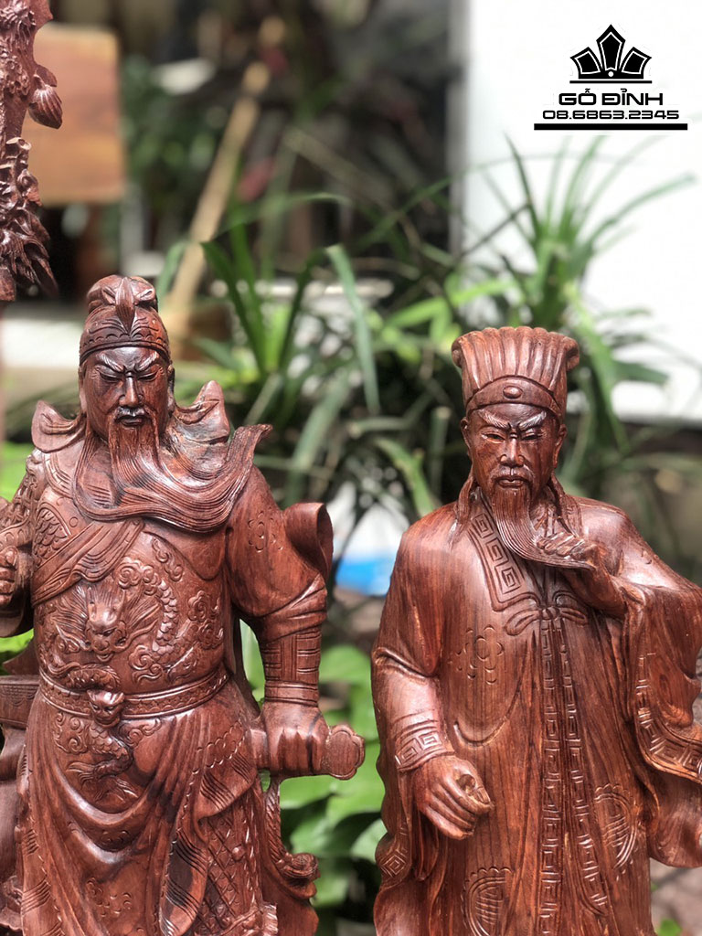 Cặp Tượng Gỗ Cẩm Quan Công Cao 56 Ngang 19 Sâu 16, Khổng Minh Cao 54 Ngang 17 Sâu 13 (cm) 2