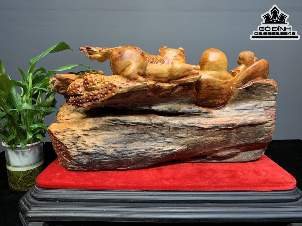 Tượng Phật Di Lặc Tam Phúc Gỗ Hương Việt Cao 30 Ngang 59 Sâu 33 (cm ...