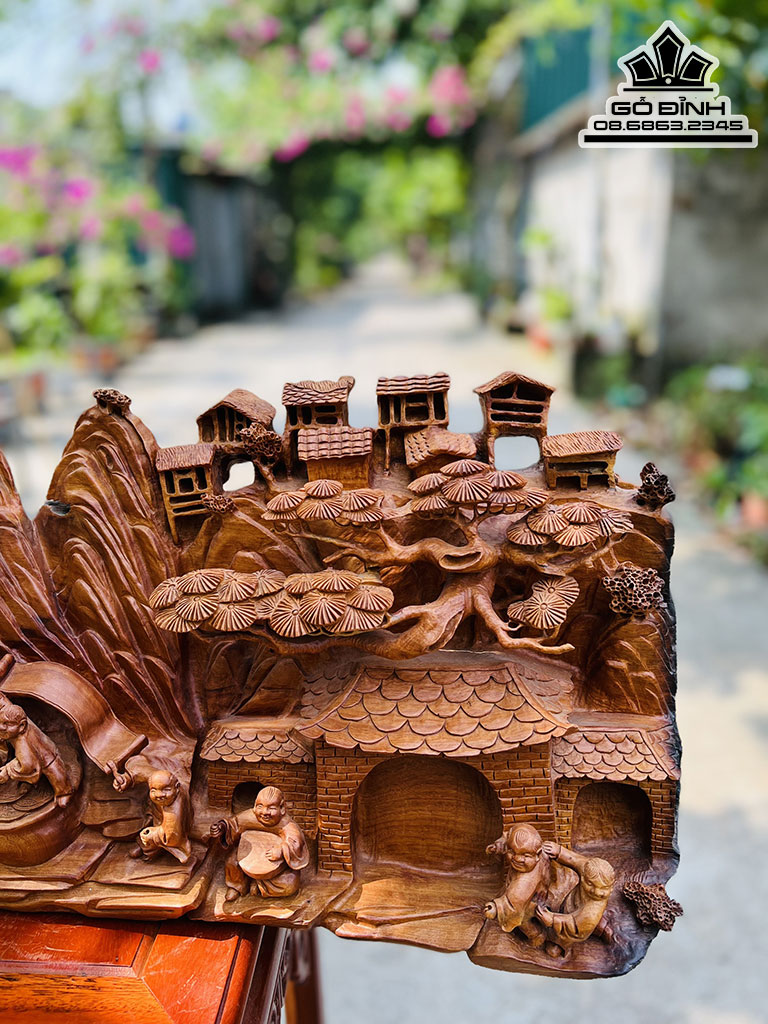 Tượng Tiểu Cảnh Phật Di Lặc Gỗ Hương Việt Nguyên Khối Cao 30 Ngang 80 Sâu 15 (cm) 2