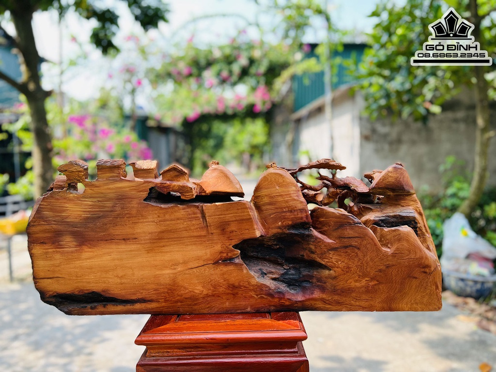 Tượng Tiểu Cảnh Phật Di Lặc Gỗ Hương Việt Nguyên Khối Cao 30 Ngang 80 Sâu 15 (cm) 3