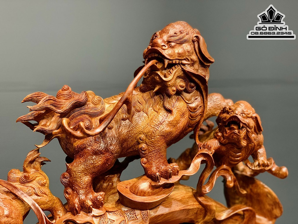 Tượng Tam Nghê Gỗ Nu Hương Cao 66 Ngang 61 Sâu 39 Cả Kỷ 76 (cm) 1