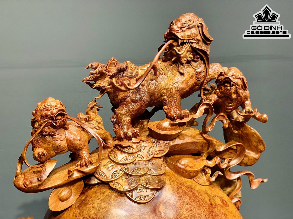 Tượng Tam Nghê Gỗ Nu Hương Cao 66 Ngang 61 Sâu 39 Cả Kỷ 76 (cm) 3